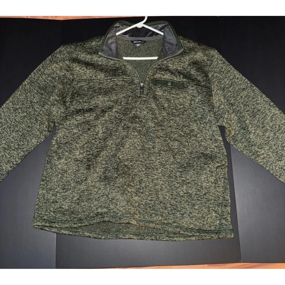 Men's XL Eddie Bauer Green 1/4 Zip Pullover Sweater Mock Neck Long Sleeve